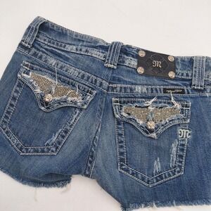 Miss Me Denim Brand Cut Off Shorts Womens 29 Distressed Ripped Bling Skull